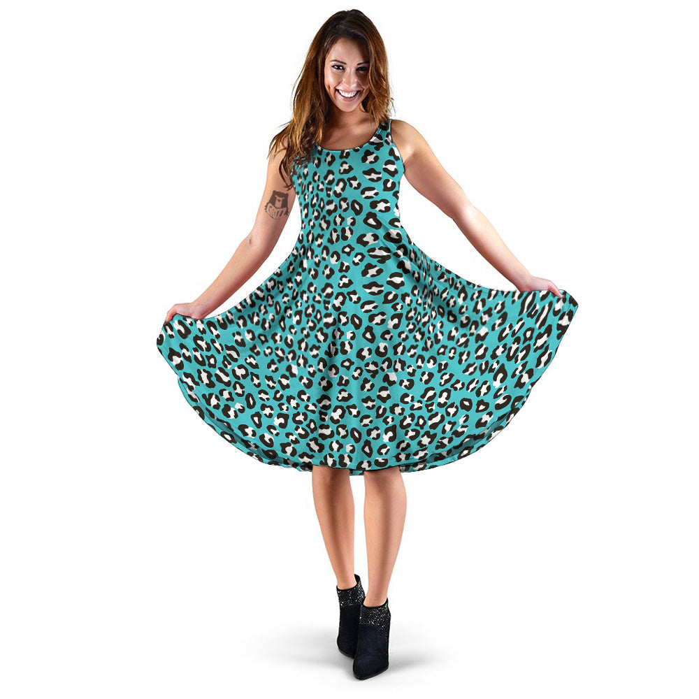 Turquoise Leopard Print Pattern Dress-grizzshop