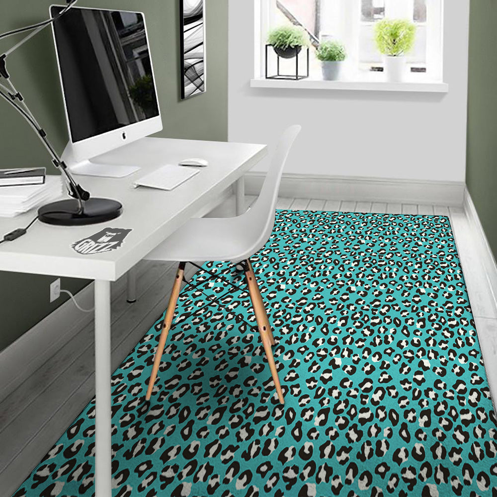 Turquoise Leopard Print Pattern Floor Mat-grizzshop