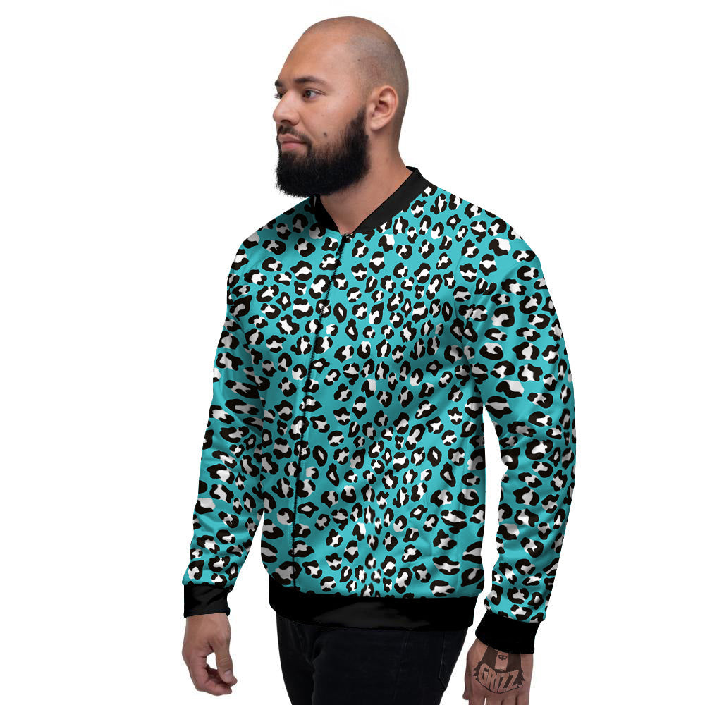 Turquoise Leopard Print Pattern Men's Bomber Jacket-grizzshop