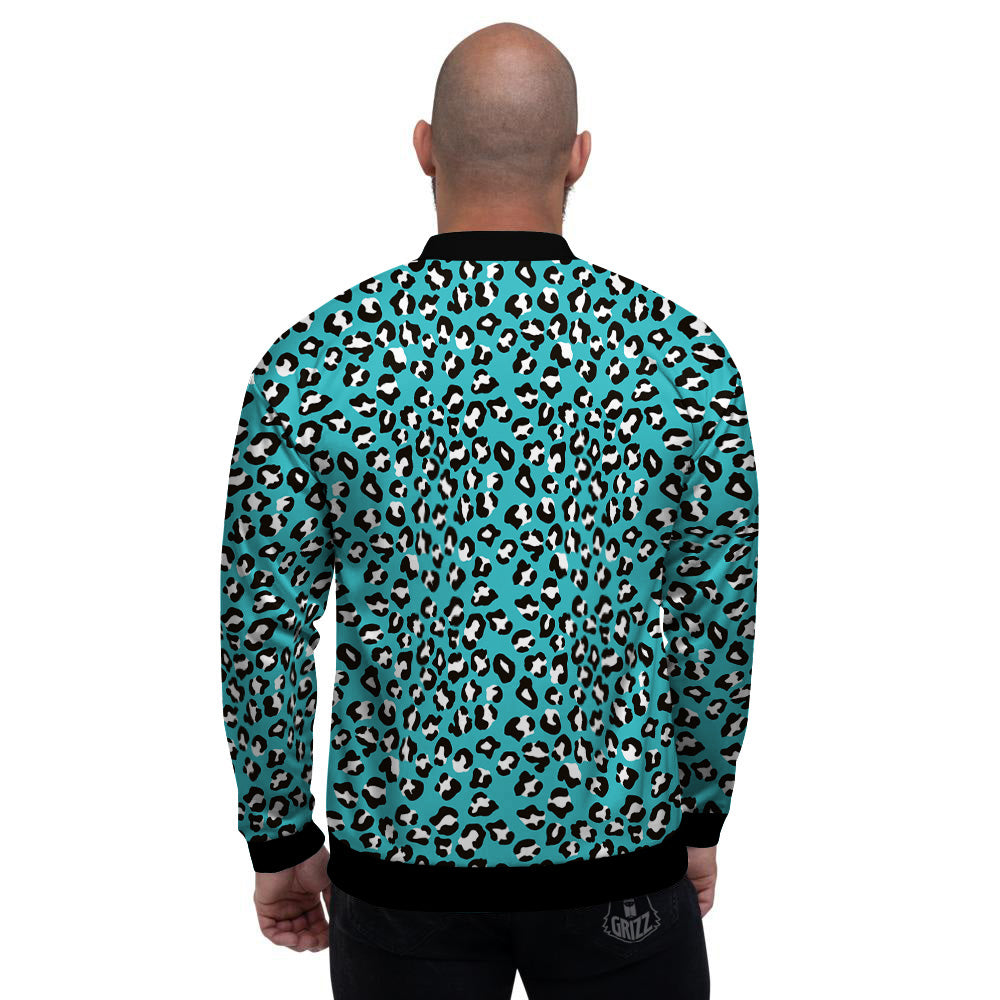 Turquoise Leopard Print Pattern Men's Bomber Jacket-grizzshop