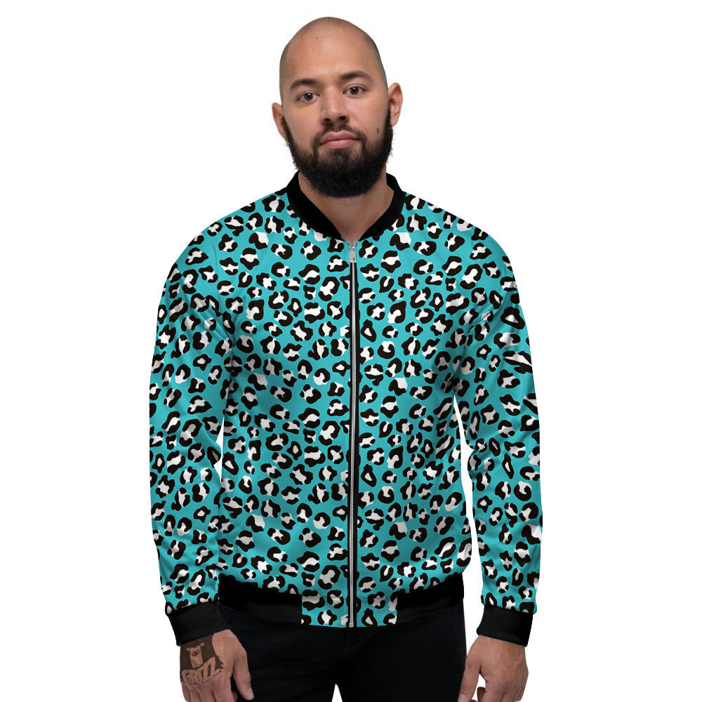 Turquoise Leopard Print Pattern Men's Bomber Jacket-grizzshop