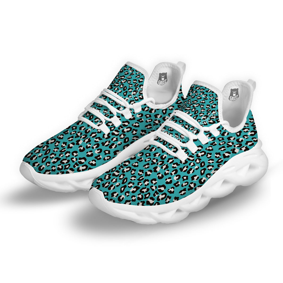 Turquoise Leopard Print Pattern White Running Shoes-grizzshop