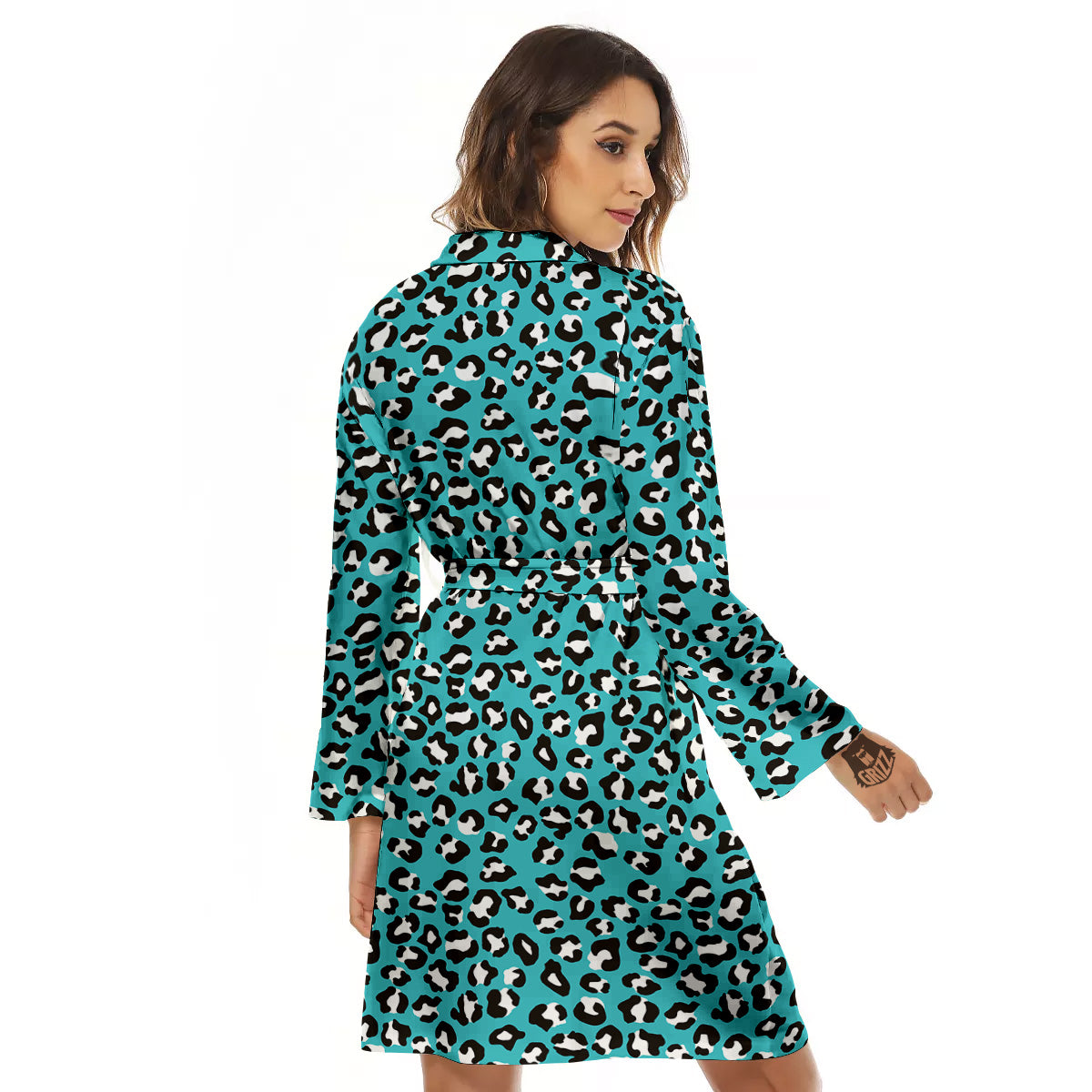 Turquoise Leopard Print Pattern Women's Robe-grizzshop