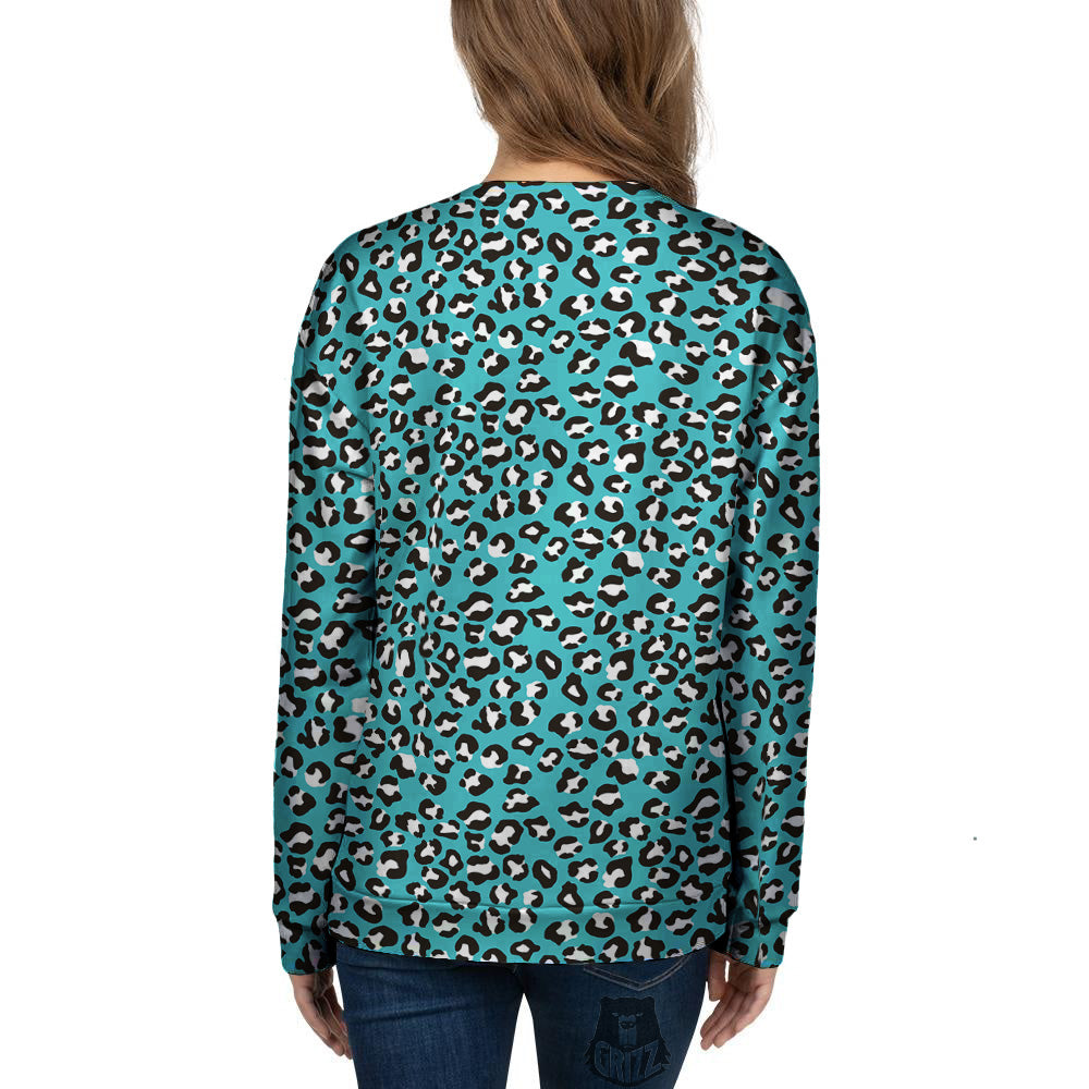 Turquoise Leopard Print Pattern Women's Sweatshirt-grizzshop
