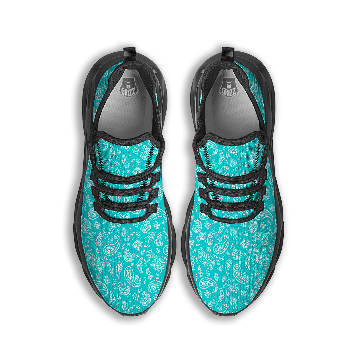 Turquoise Paisley Bandana Print Black Running Shoes-grizzshop