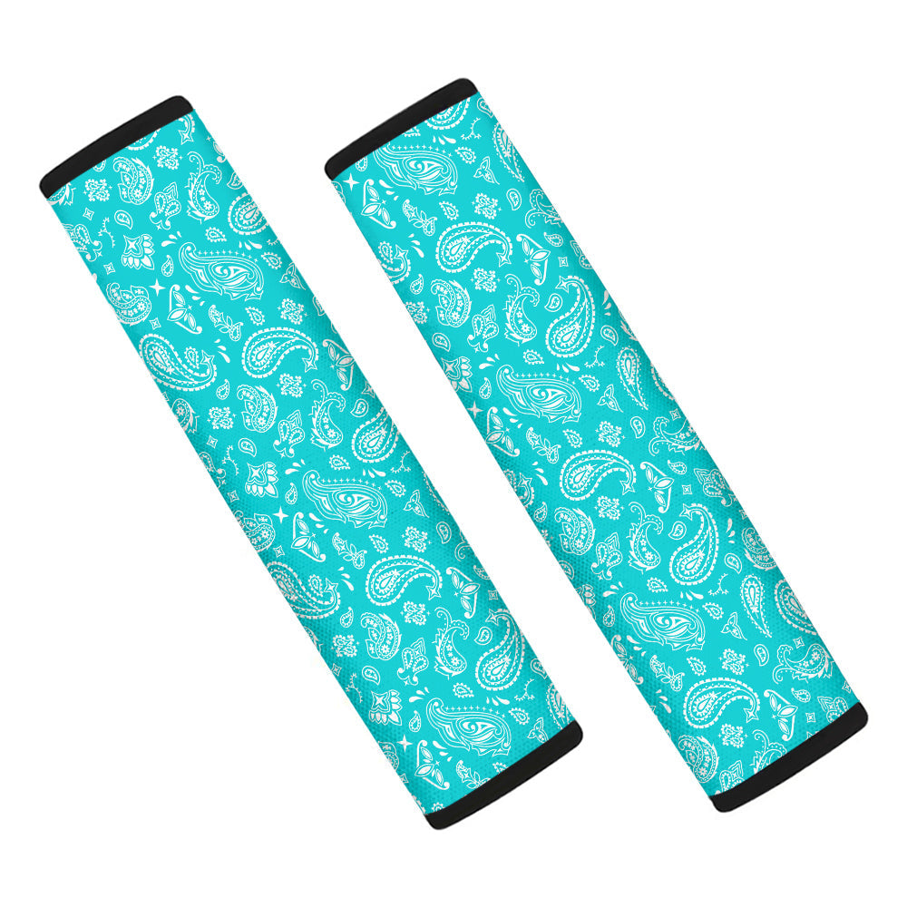 Turquoise Paisley Bandana Print Car Seat Belt Cover-grizzshop