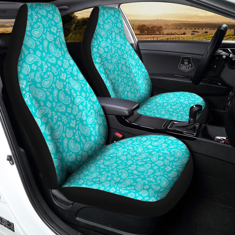 Turquoise Paisley Bandana Print Car Seat Covers-grizzshop