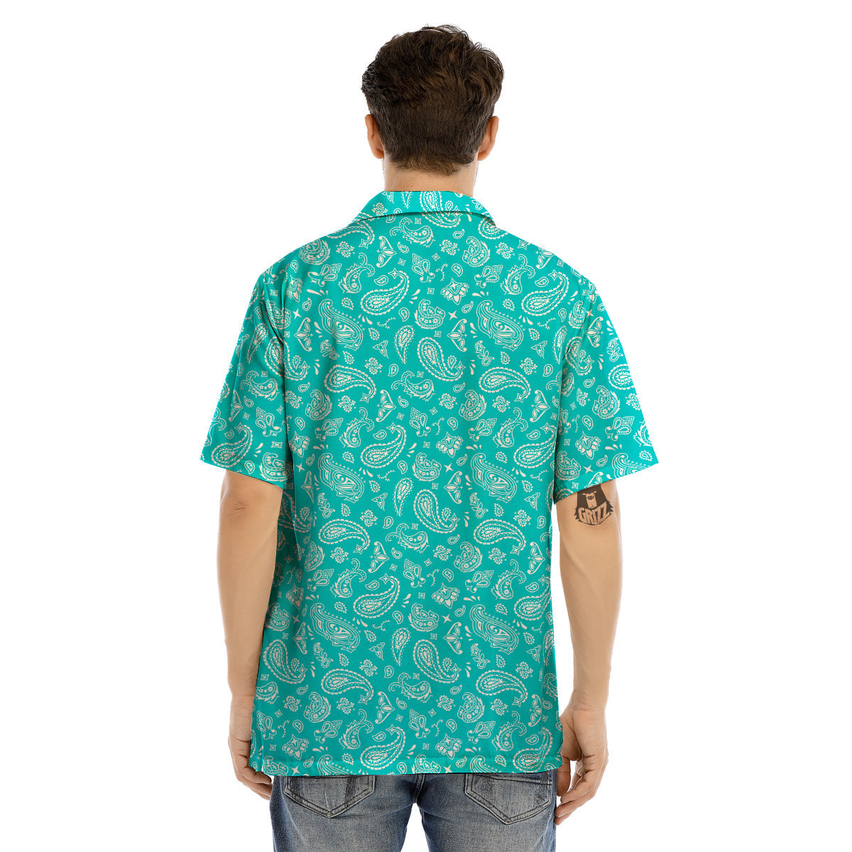 Turquoise Paisley Bandana Print Men’s Hawaiian Shirt-grizzshop