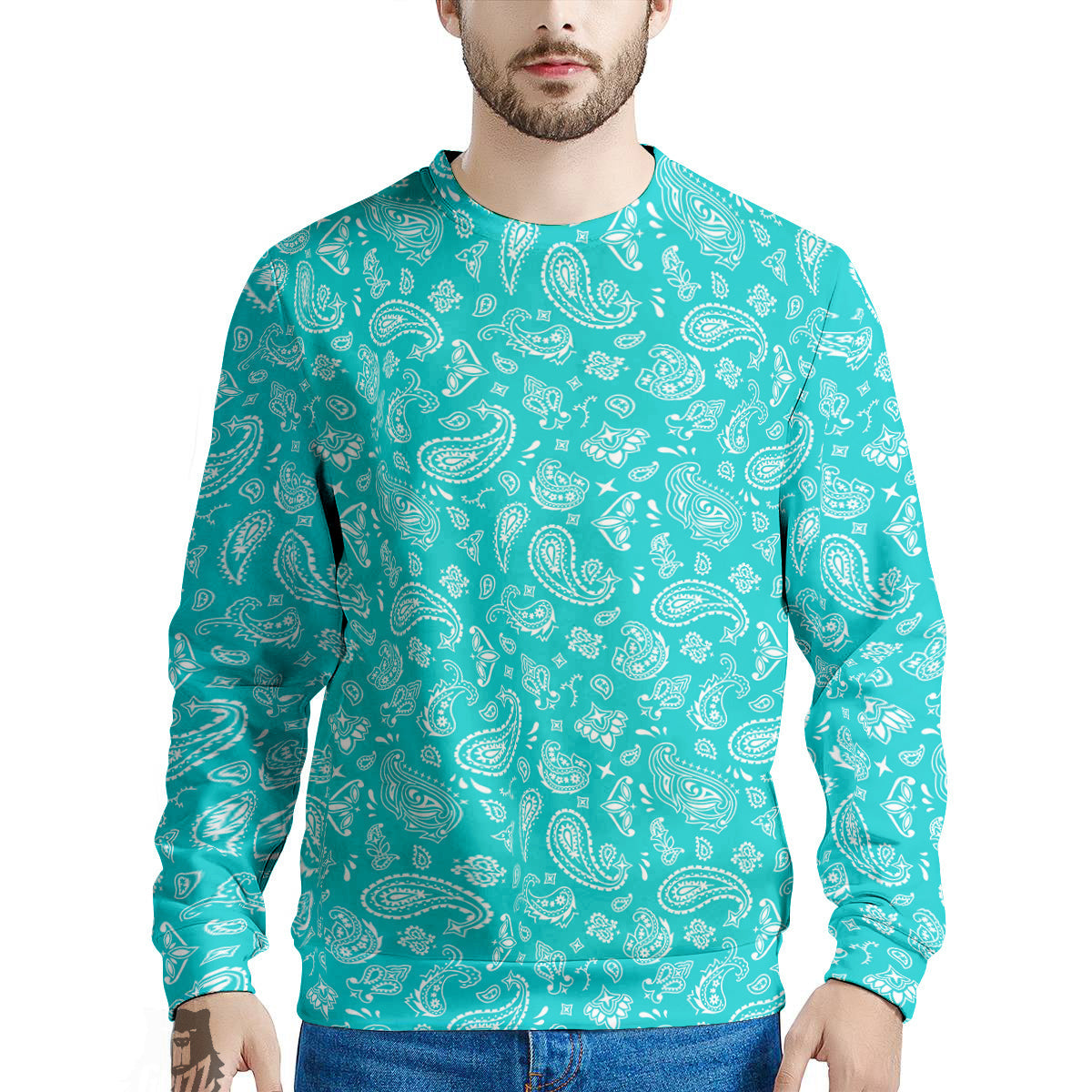 Turquoise Paisley Bandana Print Men's Sweatshirt-grizzshop