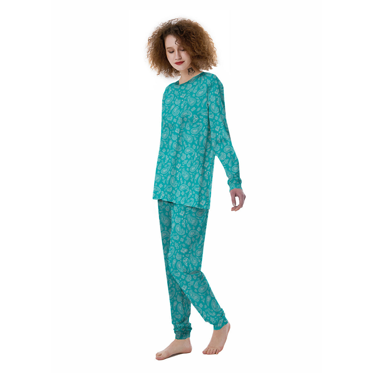 Turquoise Paisley Bandana Print Women's Pajamas-grizzshop