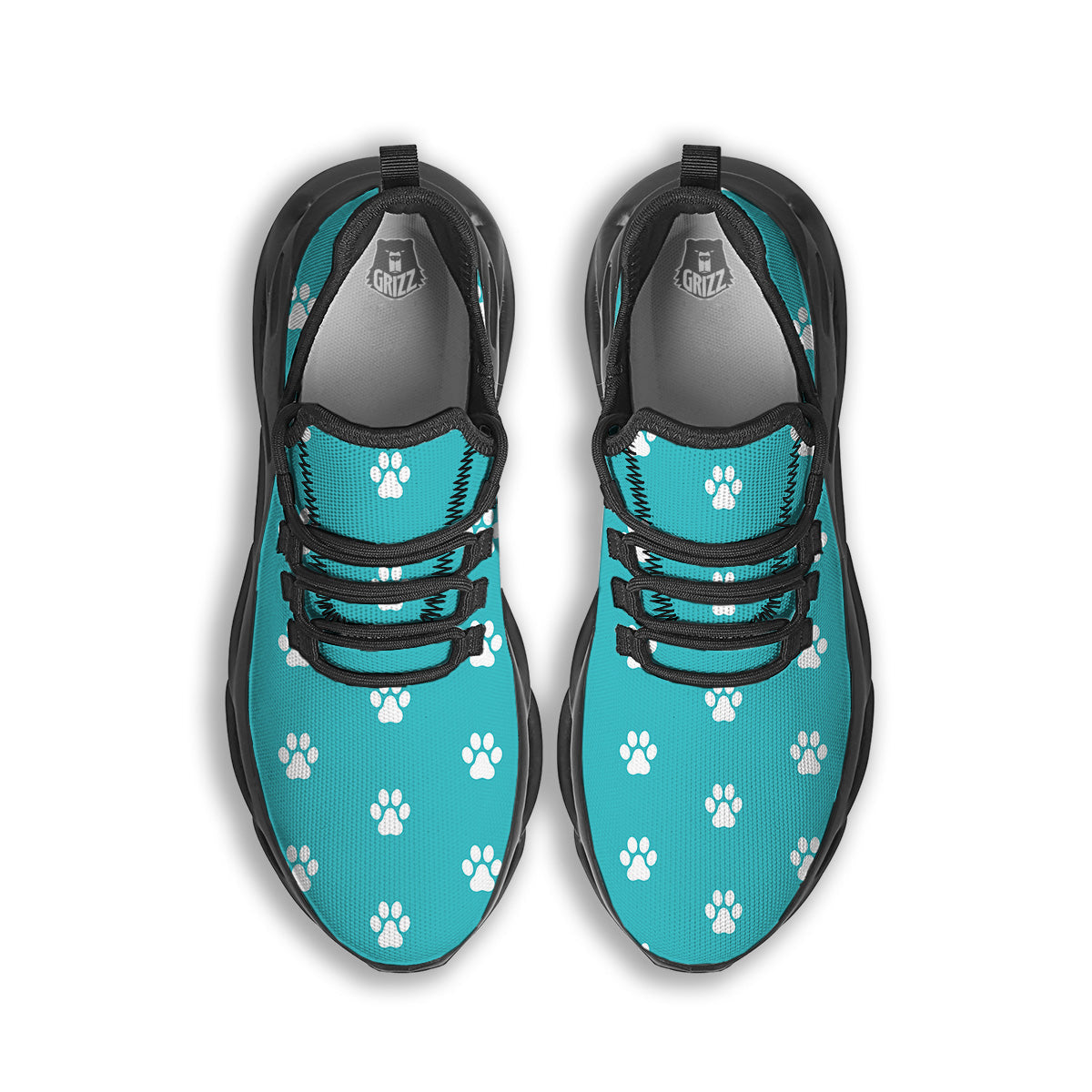 Turquoise Paw Print Black Running Shoes-grizzshop