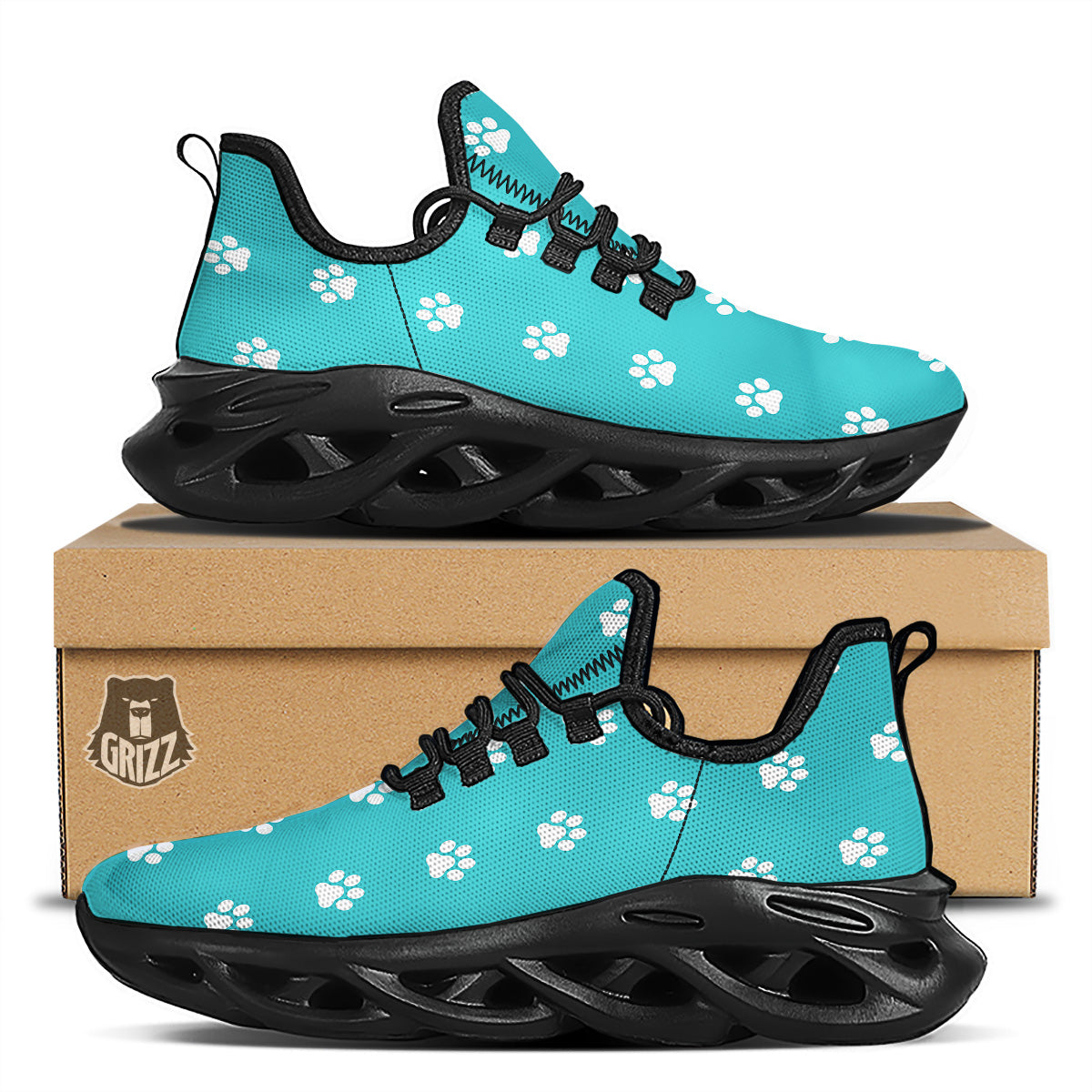 Turquoise Paw Print Black Running Shoes-grizzshop