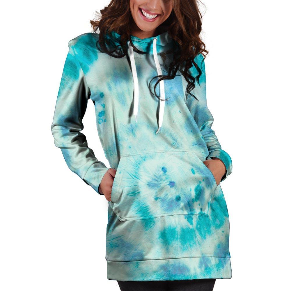 Turquoise Tie Dye Hoodie Dress-grizzshop