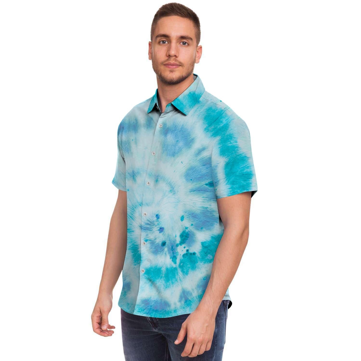 Turquoise Tie Dye Men's Short Sleeve Shirt-grizzshop