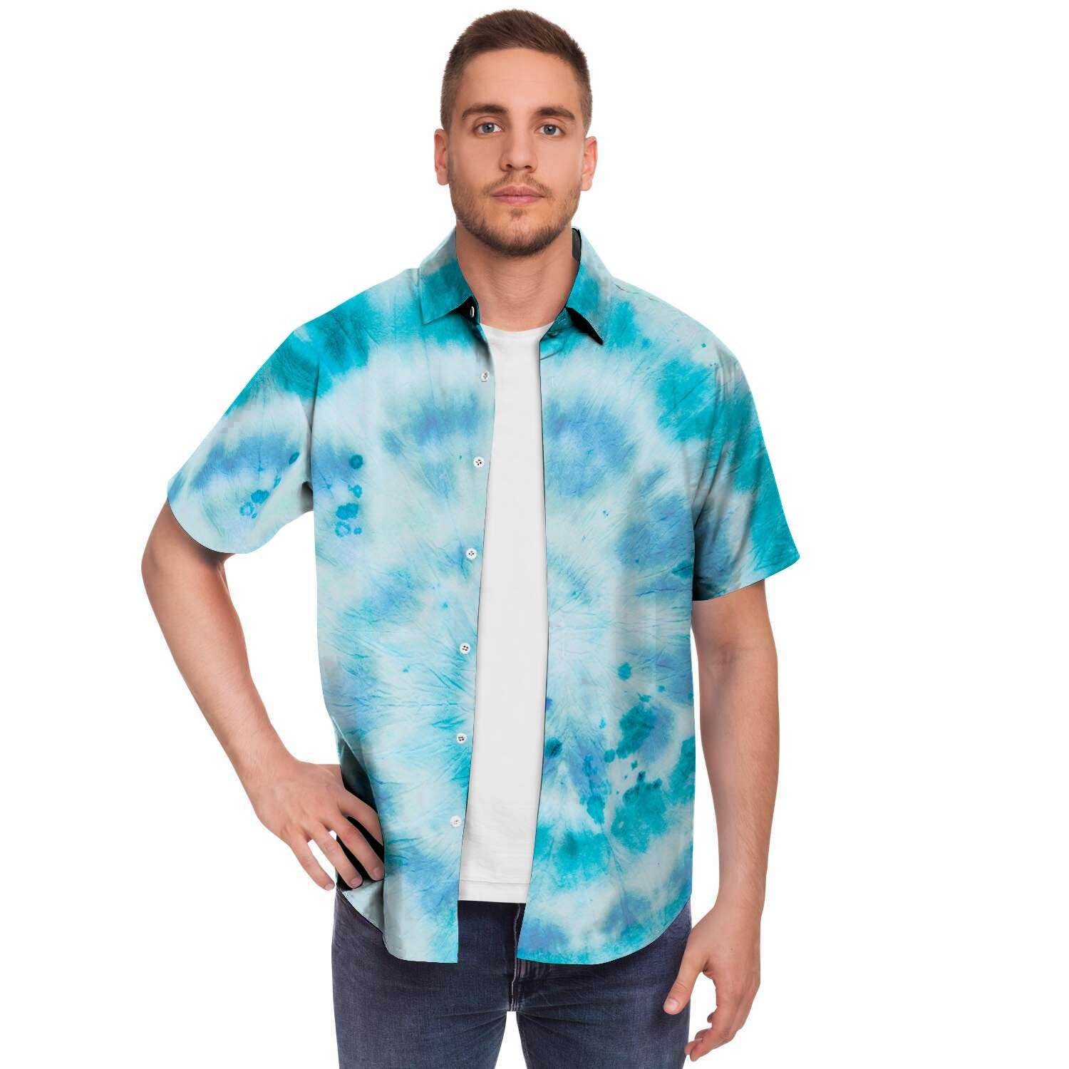 Turquoise Tie Dye Men's Short Sleeve Shirt-grizzshop