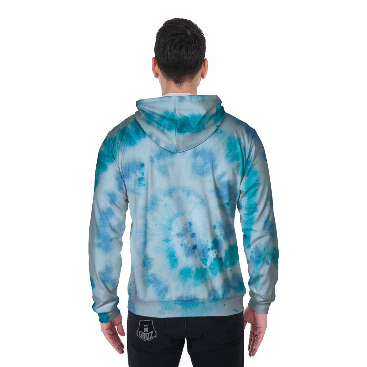 Turquoise Tie Dye Men's Zip Up Hoodie-grizzshop