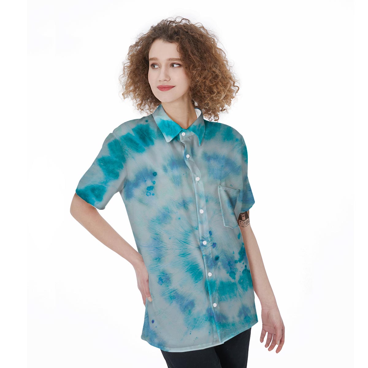 Turquoise Tie Dye Women's Short Sleeve Shirts-grizzshop