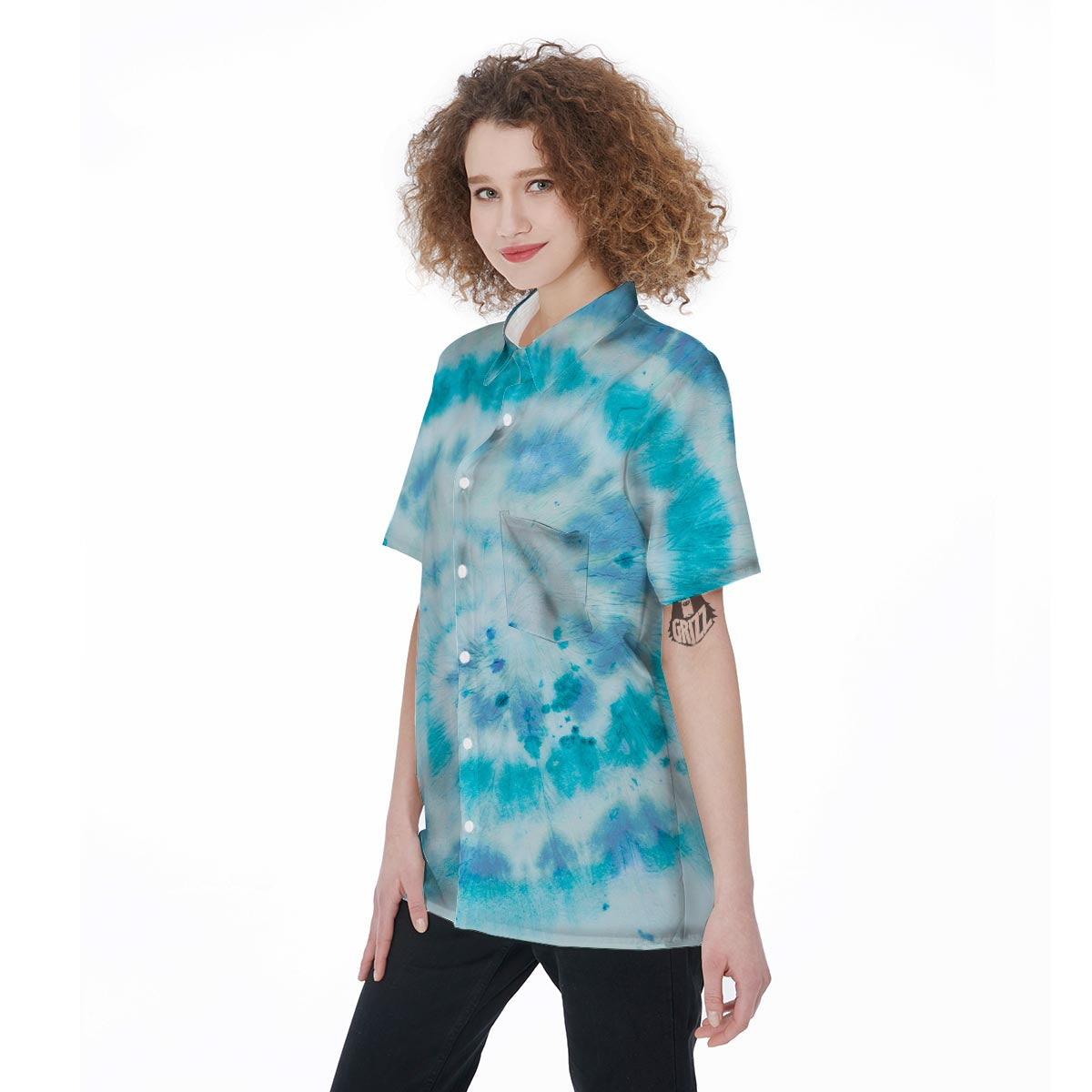 Turquoise Tie Dye Women's Short Sleeve Shirts-grizzshop