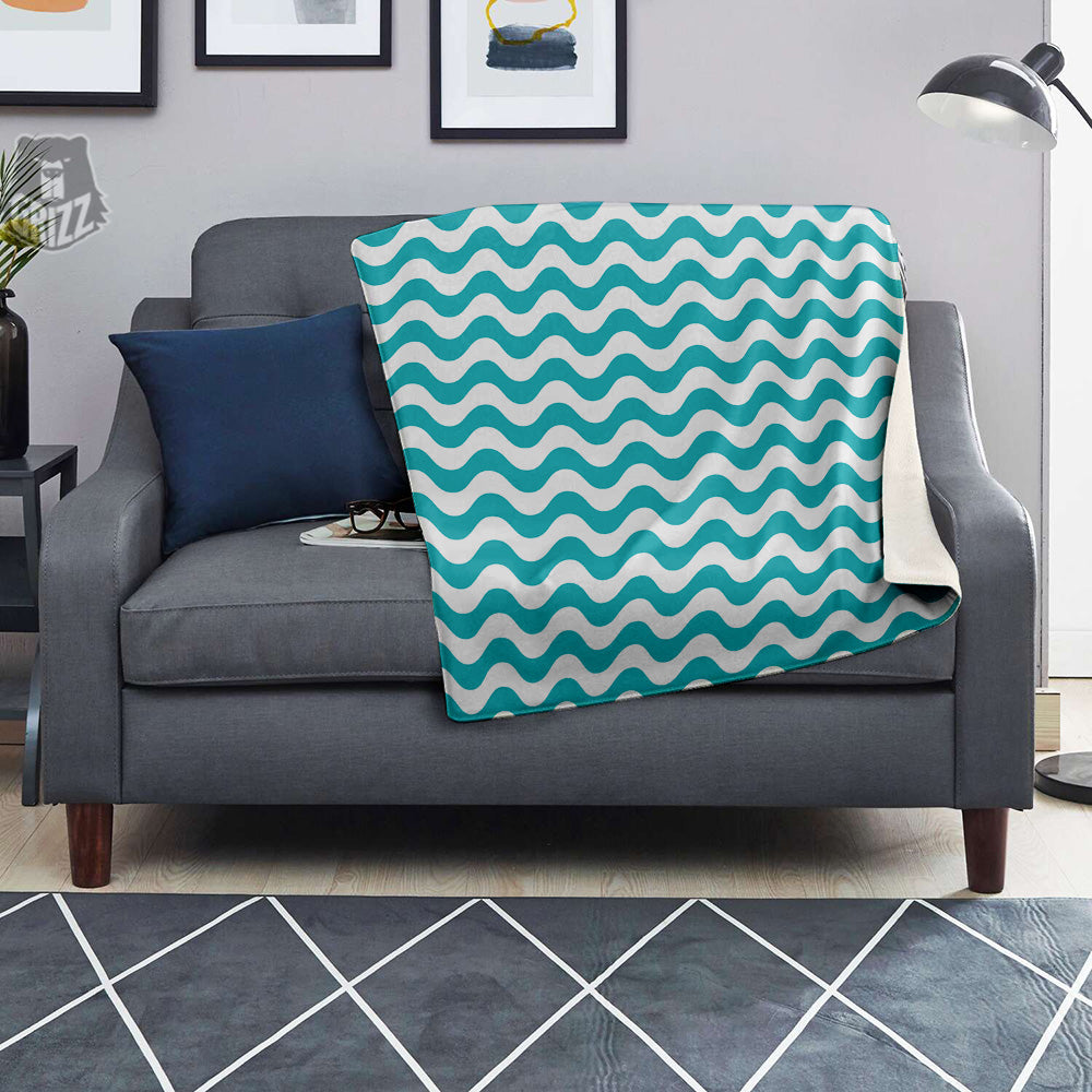 Turquoise Wave Striped Print Blanket-grizzshop