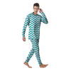 Turquoise Wave Striped Print Men's Pajamas-grizzshop