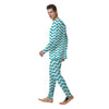 Turquoise Wave Striped Print Men's Pajamas-grizzshop