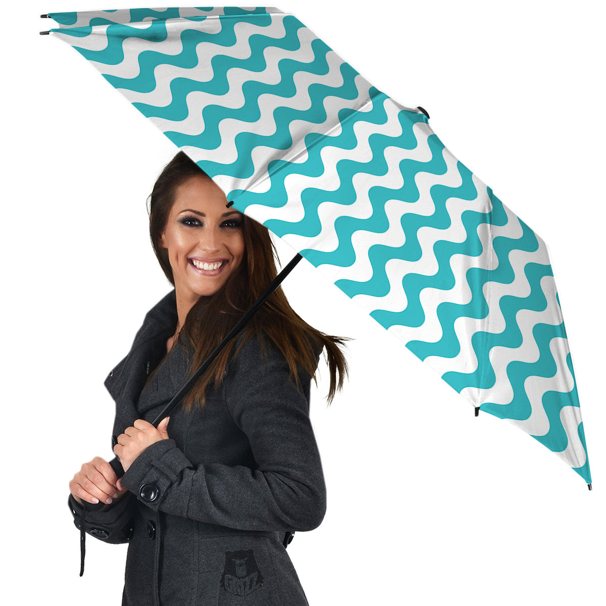 Turquoise Wave Striped Print Umbrella-grizzshop