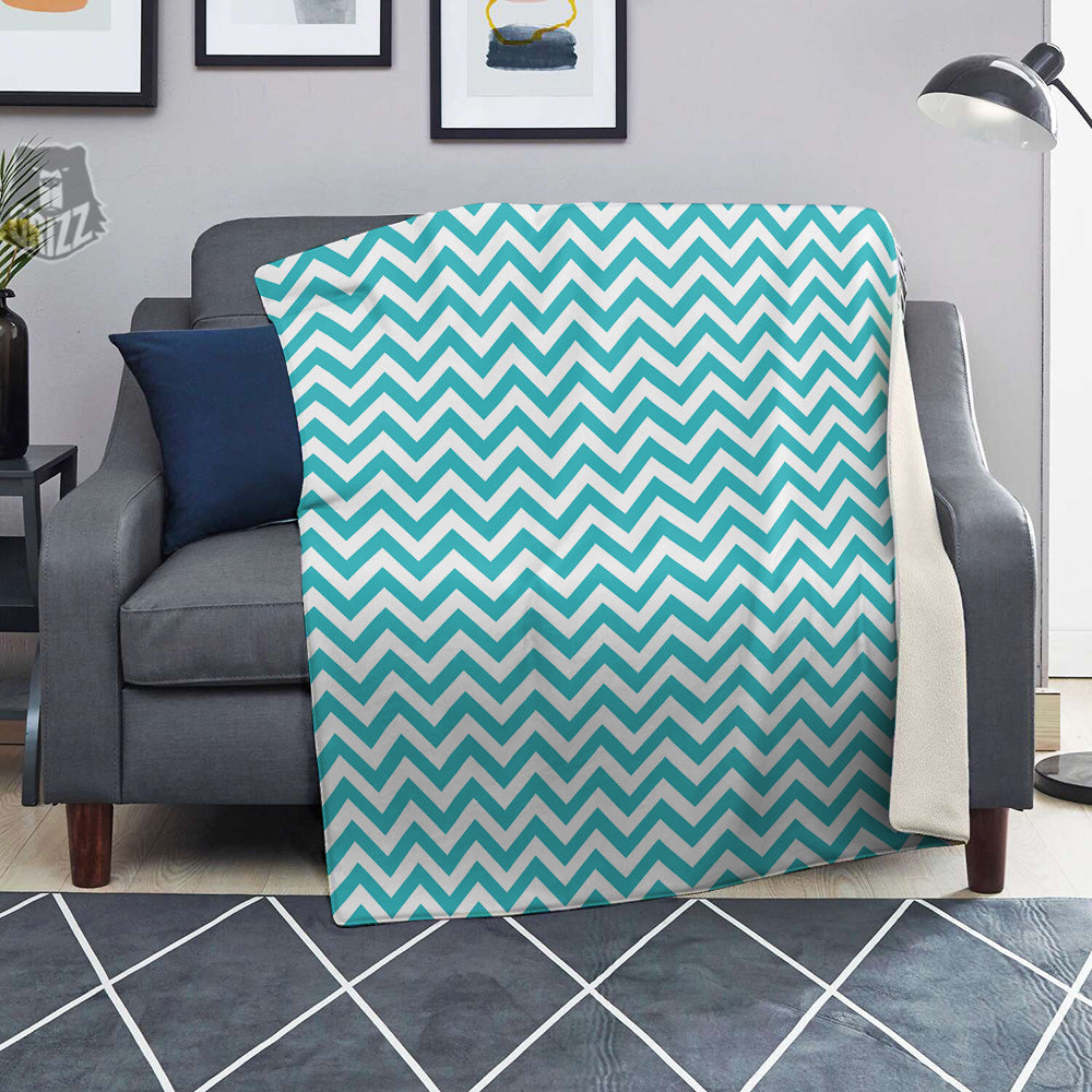 Turquoise Zigzag Print Pattern Blanket-grizzshop