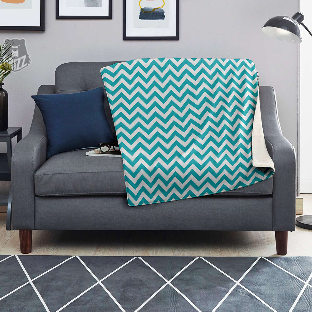 Turquoise Zigzag Print Pattern Blanket-grizzshop