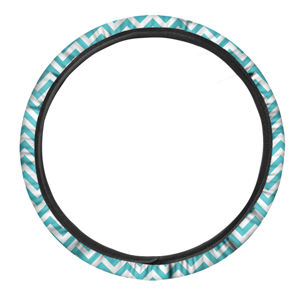 Turquoise Zigzag Print Pattern Car Steering Wheel Cover-grizzshop