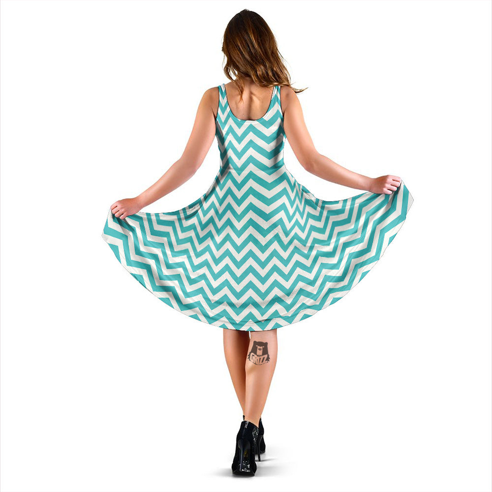 Turquoise Zigzag Print Pattern Dress-grizzshop