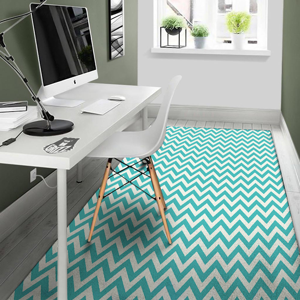 Turquoise Zigzag Print Pattern Floor Mat-grizzshop