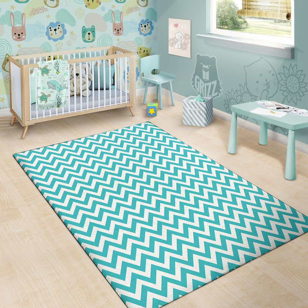 Turquoise Zigzag Print Pattern Floor Mat-grizzshop