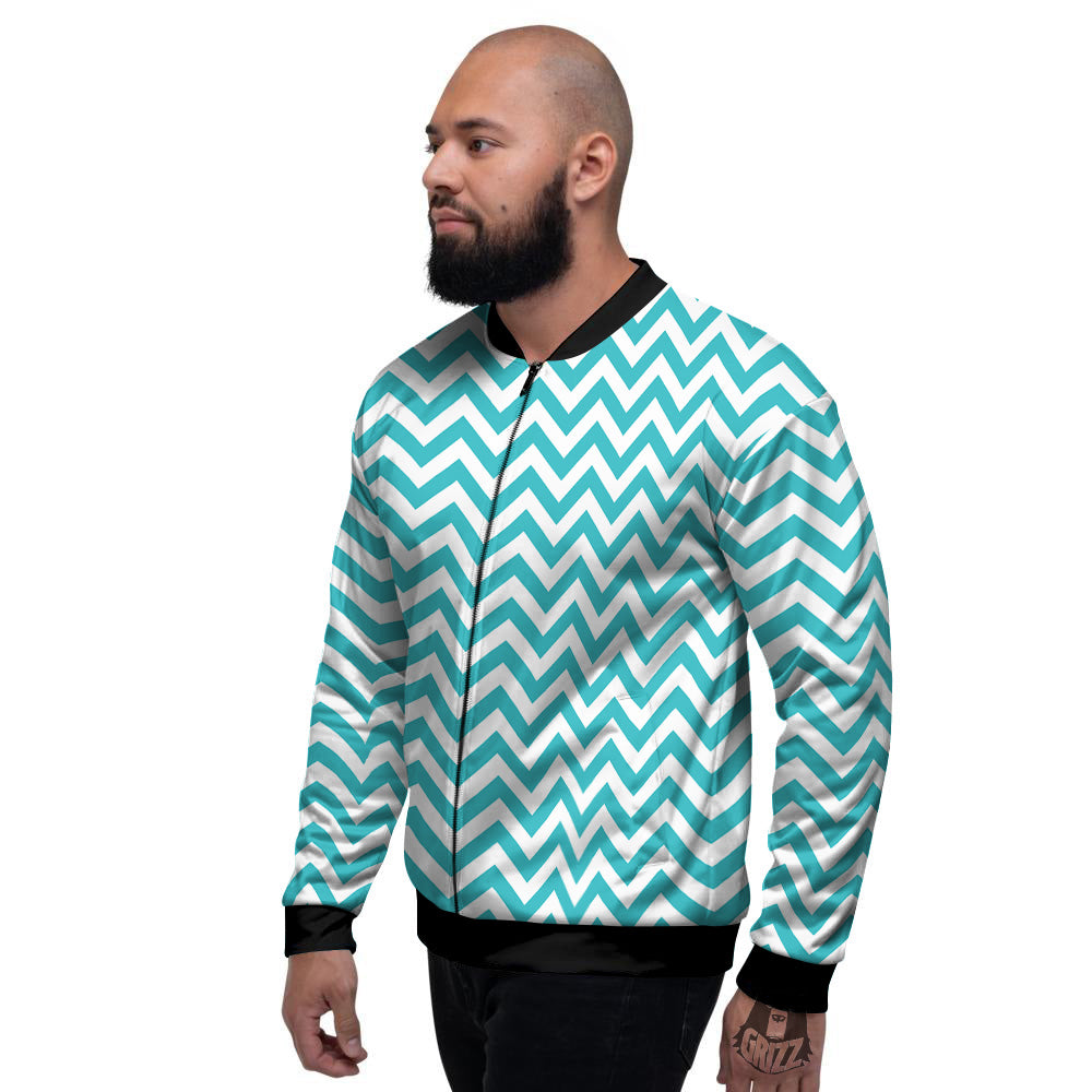 Turquoise Zigzag Print Pattern Men's Bomber Jacket-grizzshop