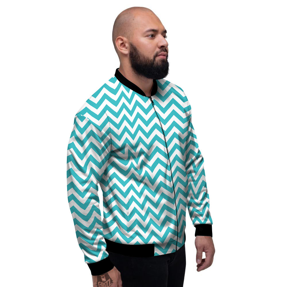 Turquoise Zigzag Print Pattern Men's Bomber Jacket-grizzshop