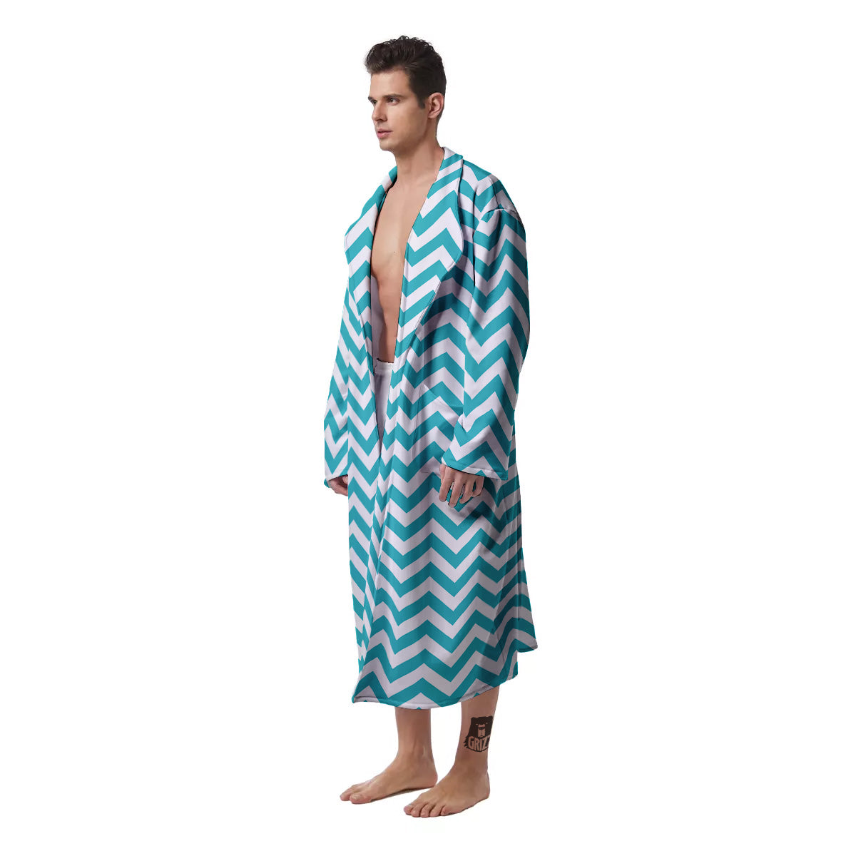 Turquoise Zigzag Print Pattern Men's Robe-grizzshop
