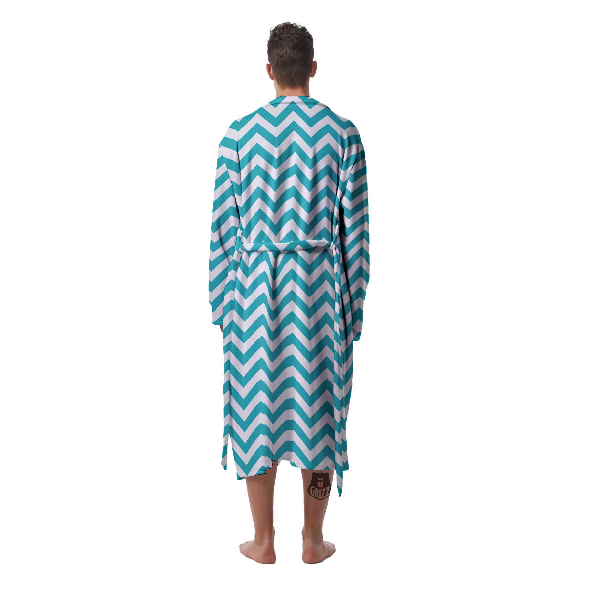 Turquoise Zigzag Print Pattern Men's Robe-grizzshop