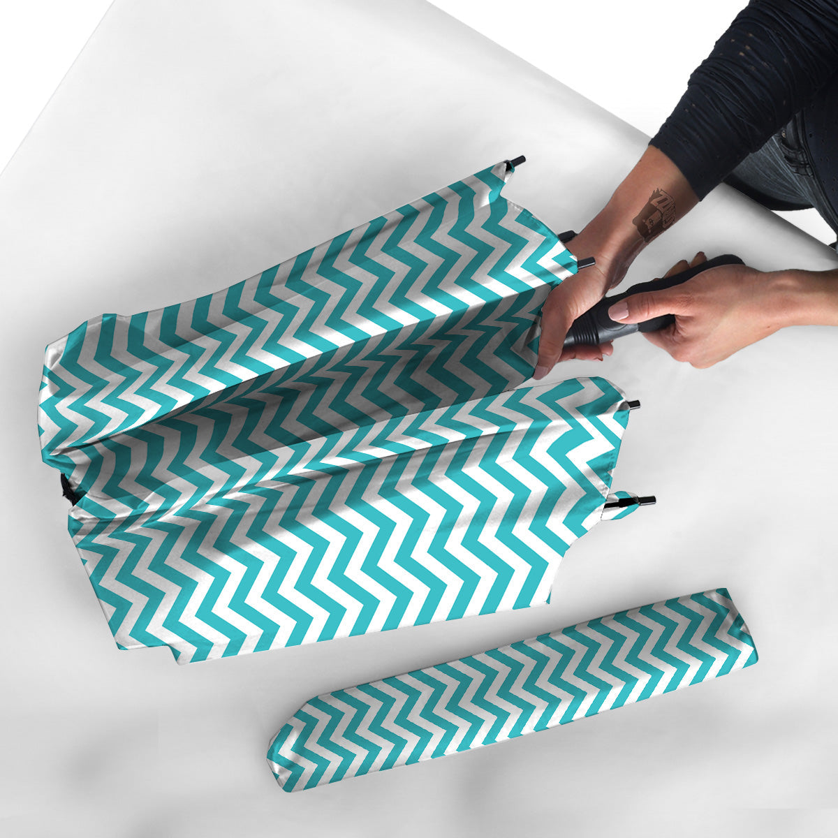 Turquoise Zigzag Print Pattern Umbrella-grizzshop