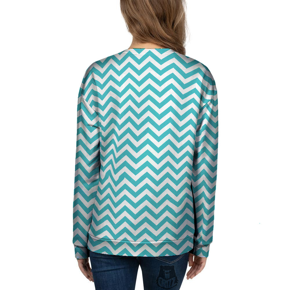 Turquoise Zigzag Print Pattern Women's Sweatshirt-grizzshop
