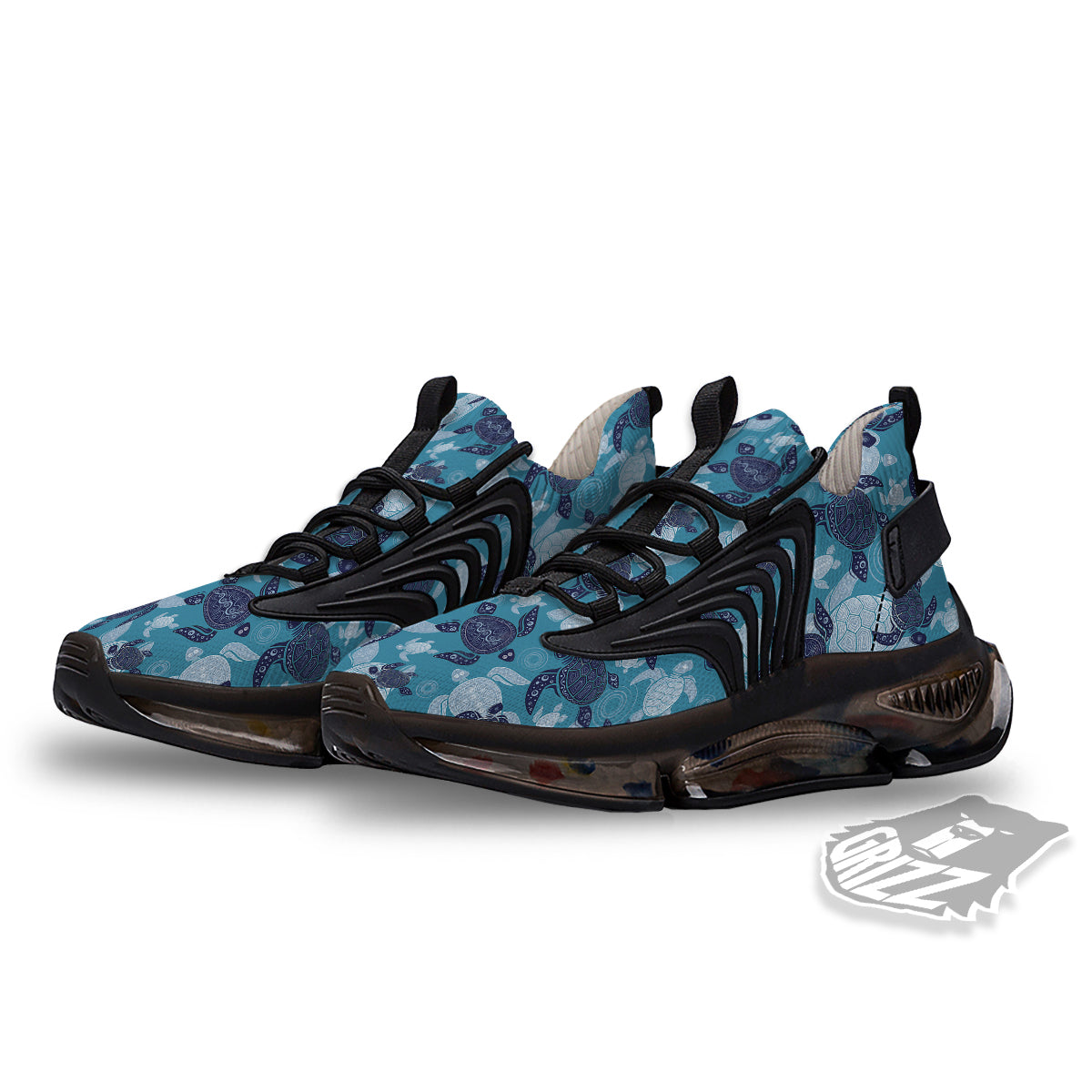 Turtle Blue And White Print Pattern Black Gym Shoes-grizzshop