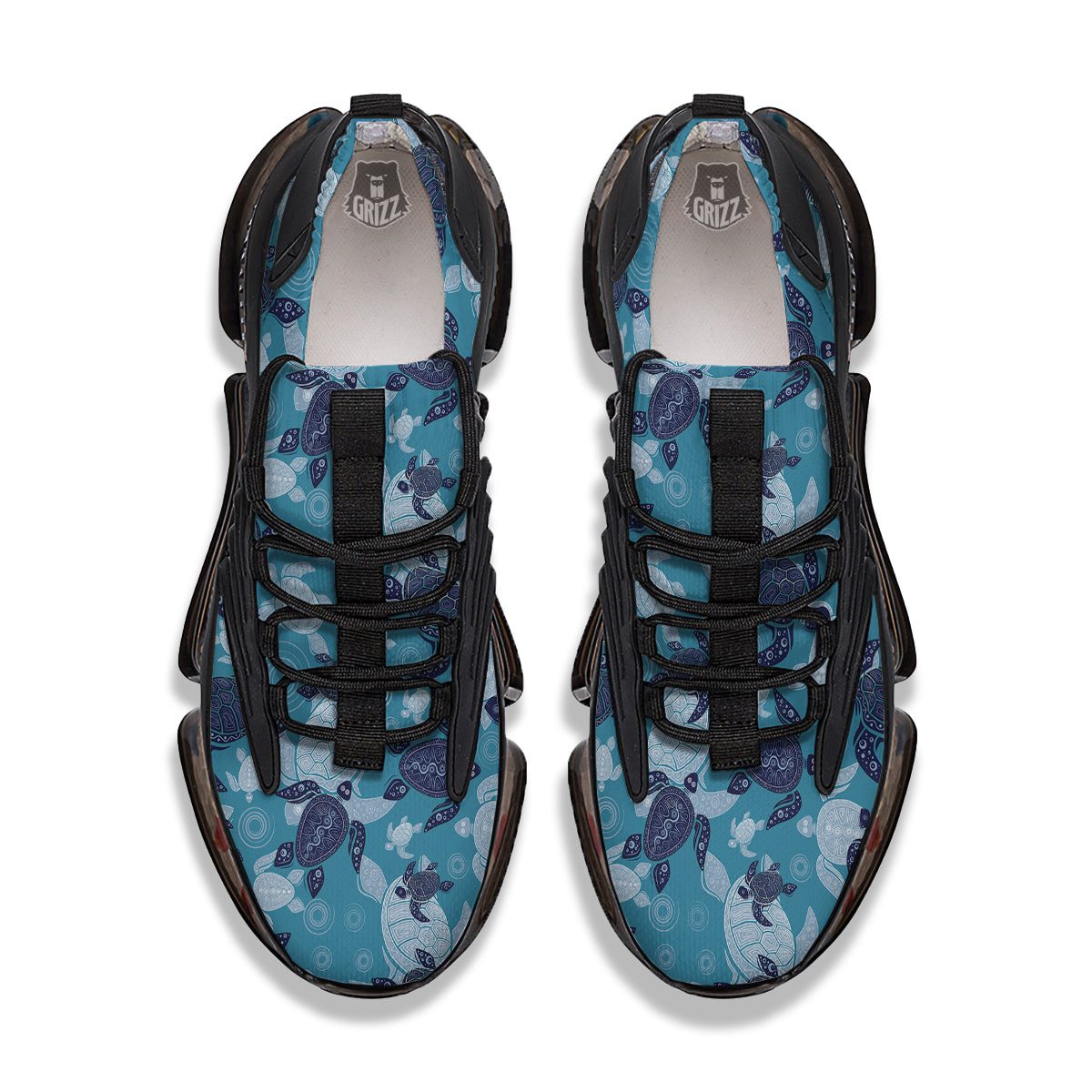 Turtle Blue And White Print Pattern Black Gym Shoes-grizzshop