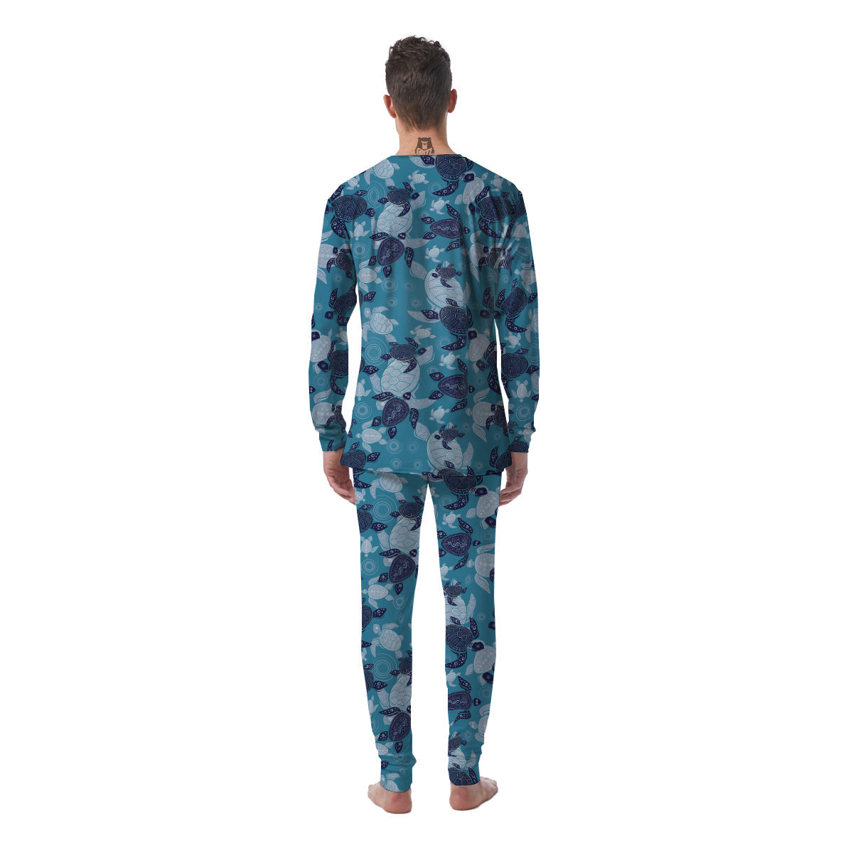 Turtle Blue And White Print Pattern Men's Pajamas-grizzshop