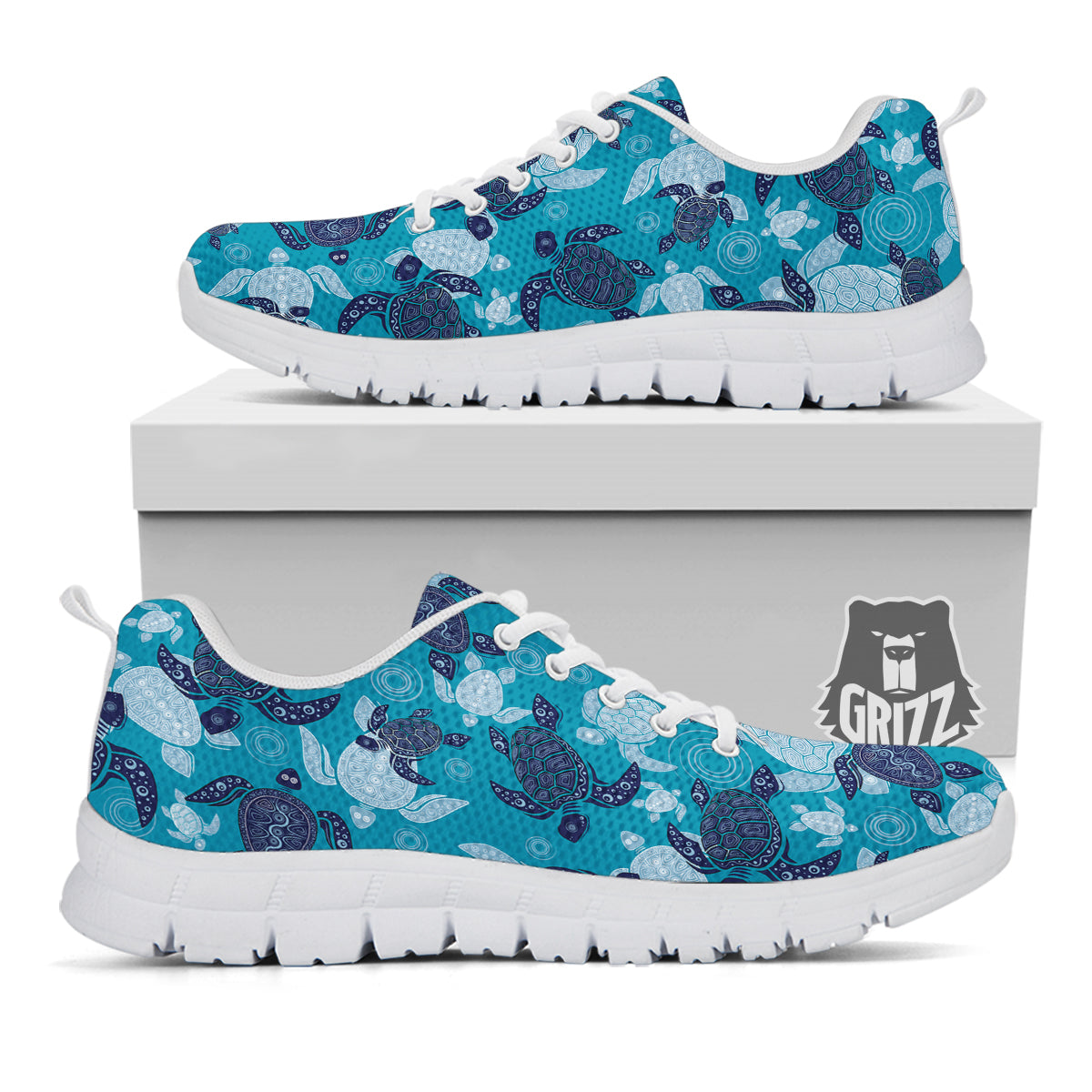 Turtle Blue And White Print Pattern White Sneaker-grizzshop