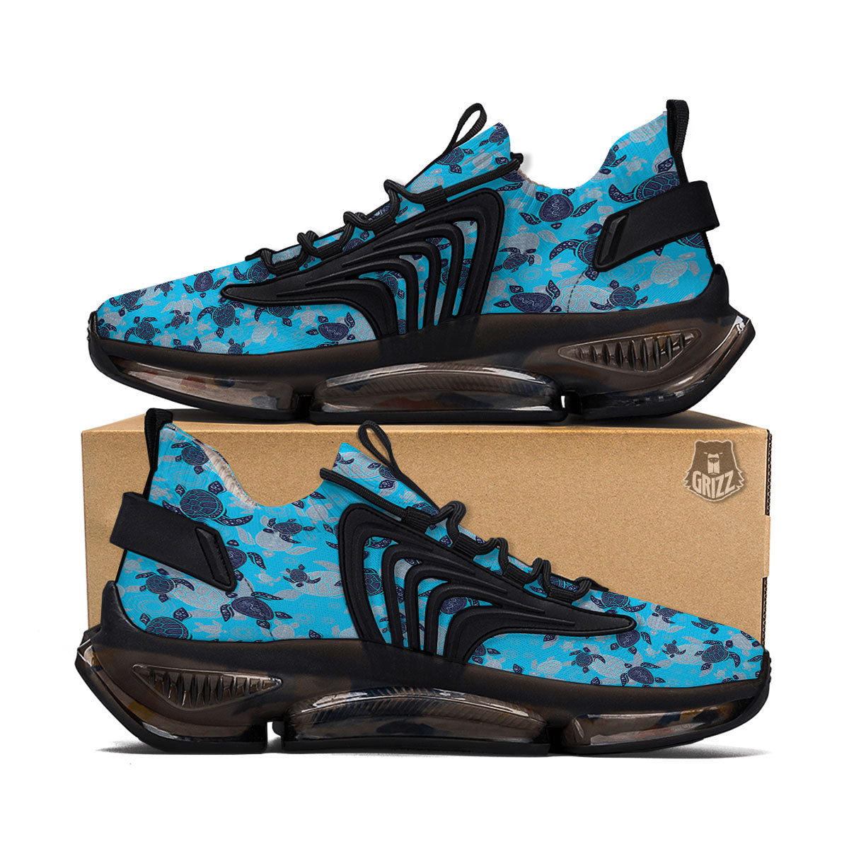 Turtle Blue Sea Print Pattern Black Gym Shoes-grizzshop
