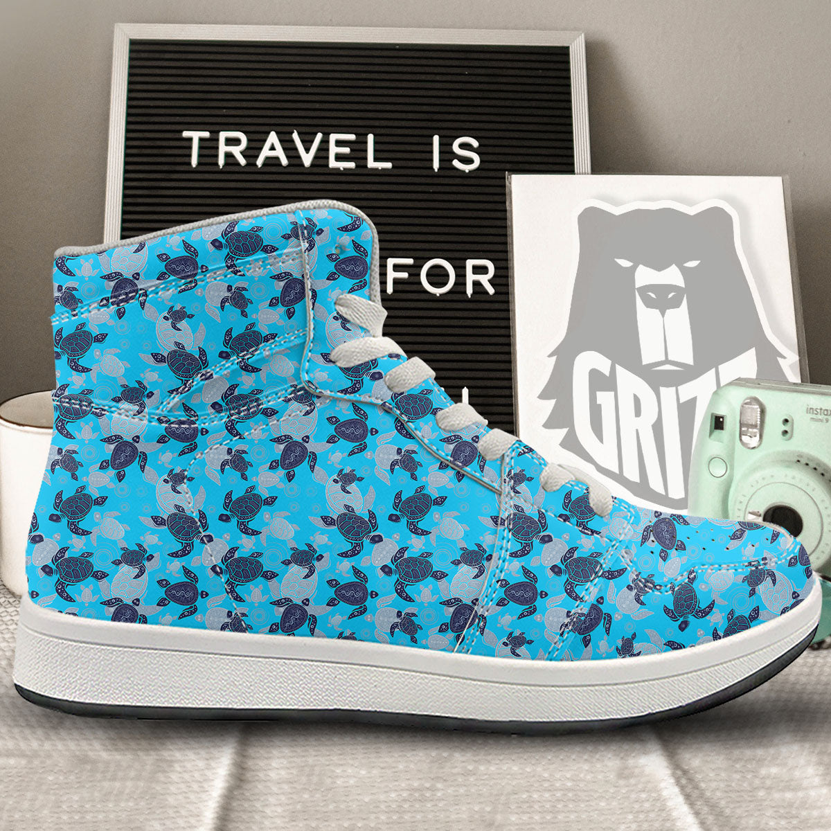 Turtle Blue Sea Print Pattern High Top Sneakers-grizzshop