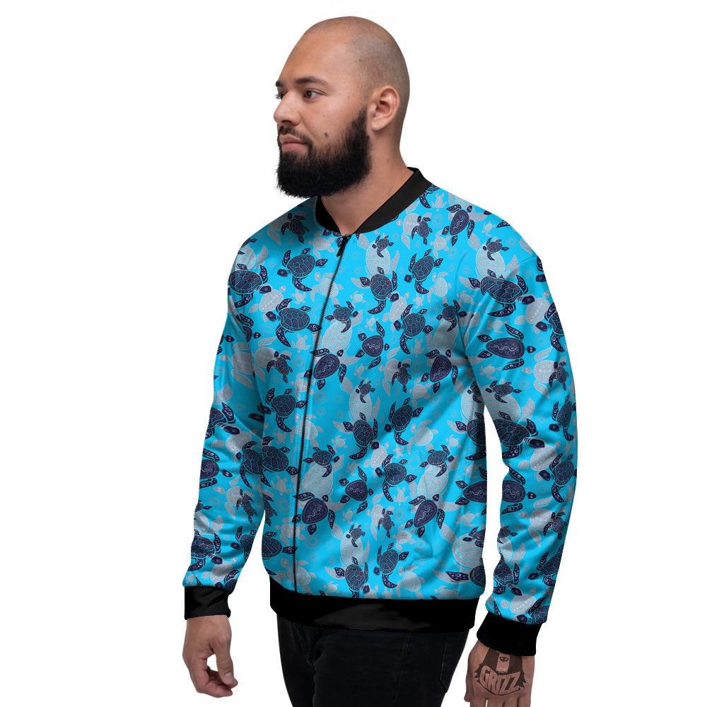 Turtle Blue Sea Print Pattern Men's Bomber Jacket-grizzshop
