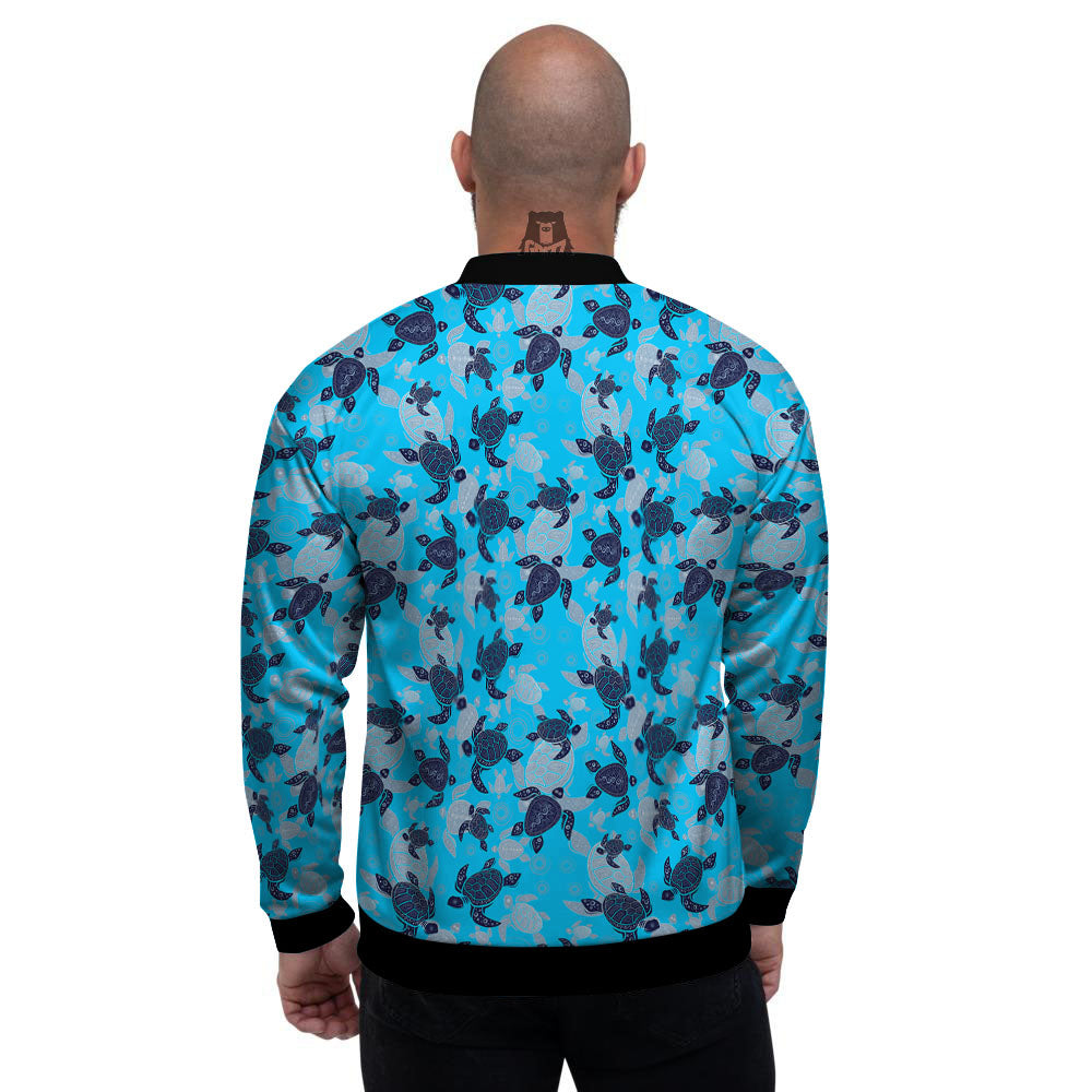 Turtle Blue Sea Print Pattern Men's Bomber Jacket-grizzshop