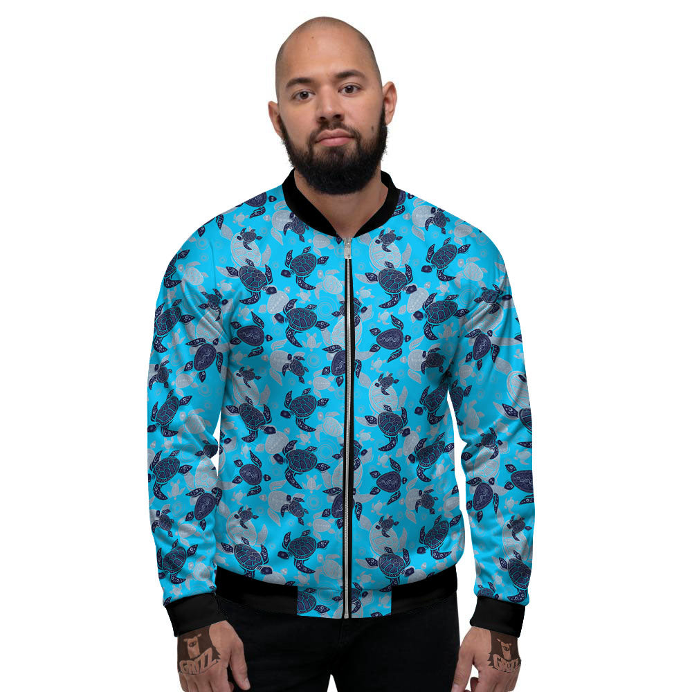 Turtle Blue Sea Print Pattern Men's Bomber Jacket-grizzshop