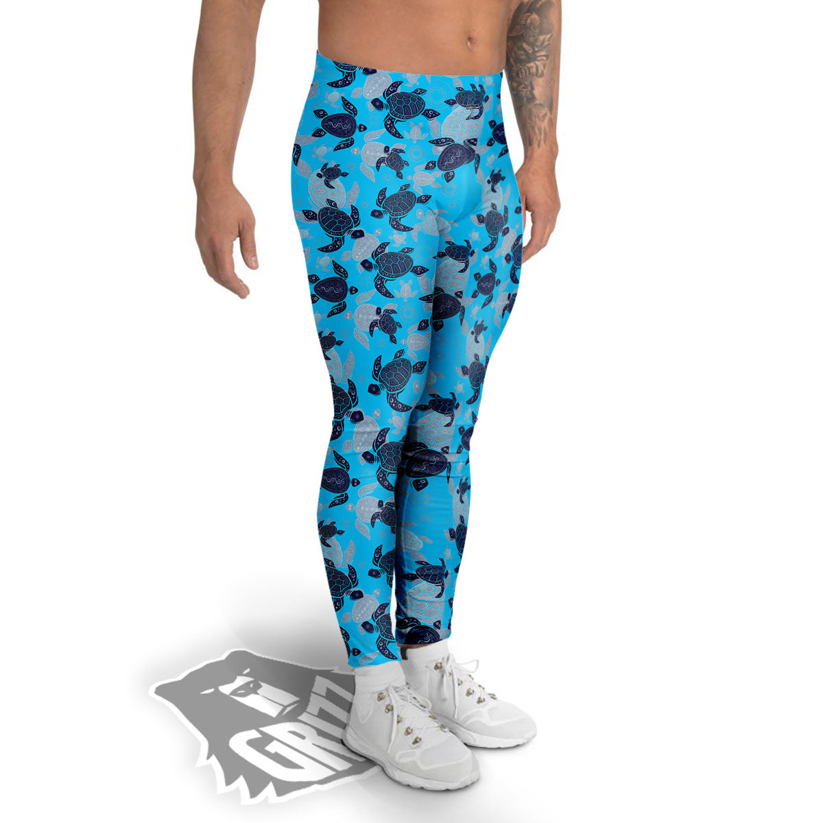 Turtle Blue Sea Print Pattern Men's Leggings-grizzshop