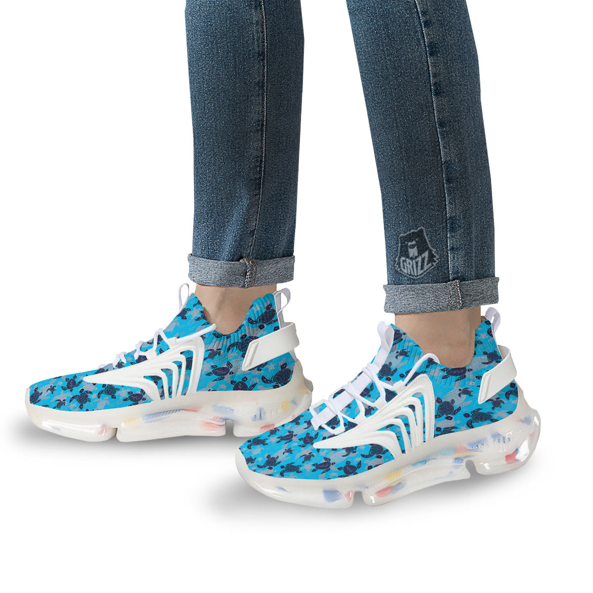 Turtle Blue Sea Print Pattern White Gym Shoes-grizzshop