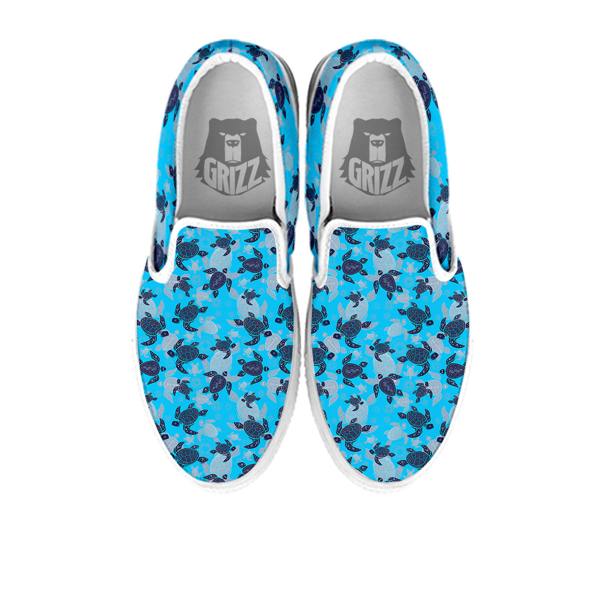 Turtle Blue Sea Print Pattern White Slip On Shoes-grizzshop